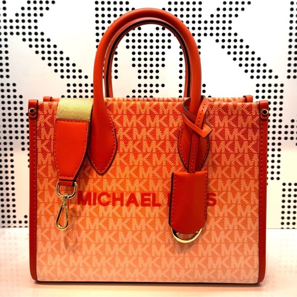 Michael Kors Mirella Small Ombré Signature Logo Crossbody Bag Red Clay - Picture 2 of 9